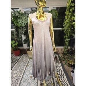 Komarov Dress Women L Blush Pink Beaded Crinkle Pleated Midi Made USA